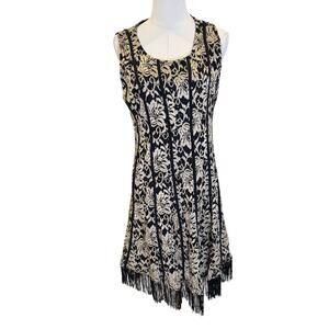 Candalite Petite Black Gold Metallic Lace Fringe Hem Cocktail Dress PM